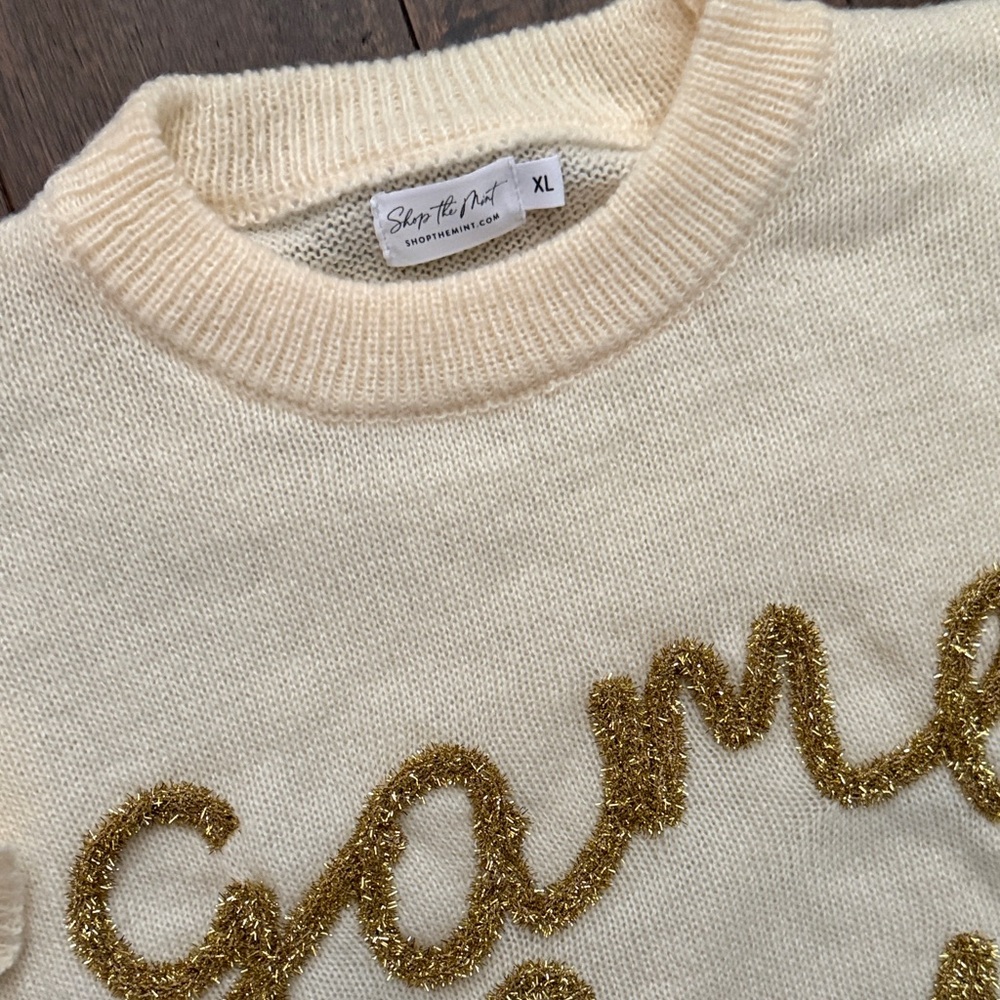 game day shop the mint Cream Sweater with Gold Script - Picture 3 of 3
